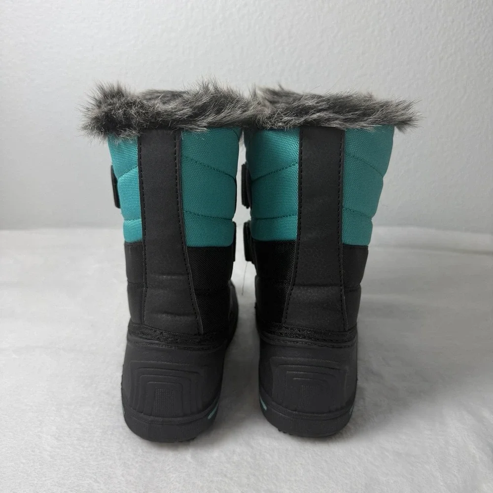 Quechua Little Kids Snow Boots Size 10 Black And Teal Faux Fur Lining Activewear